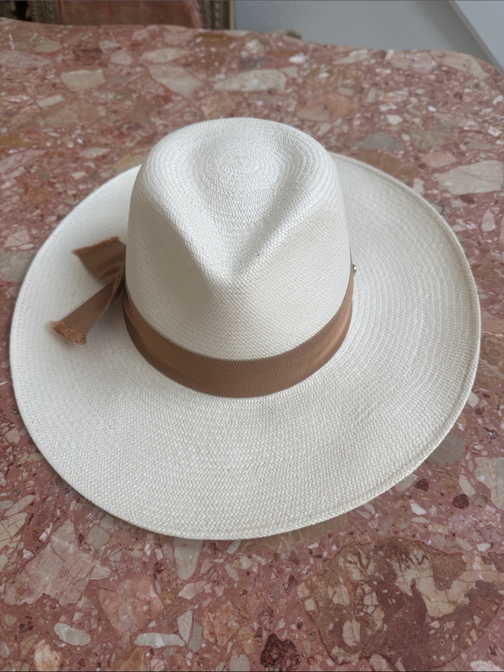 Helen Kaminski Off-White Straw Fedora with Tan Band